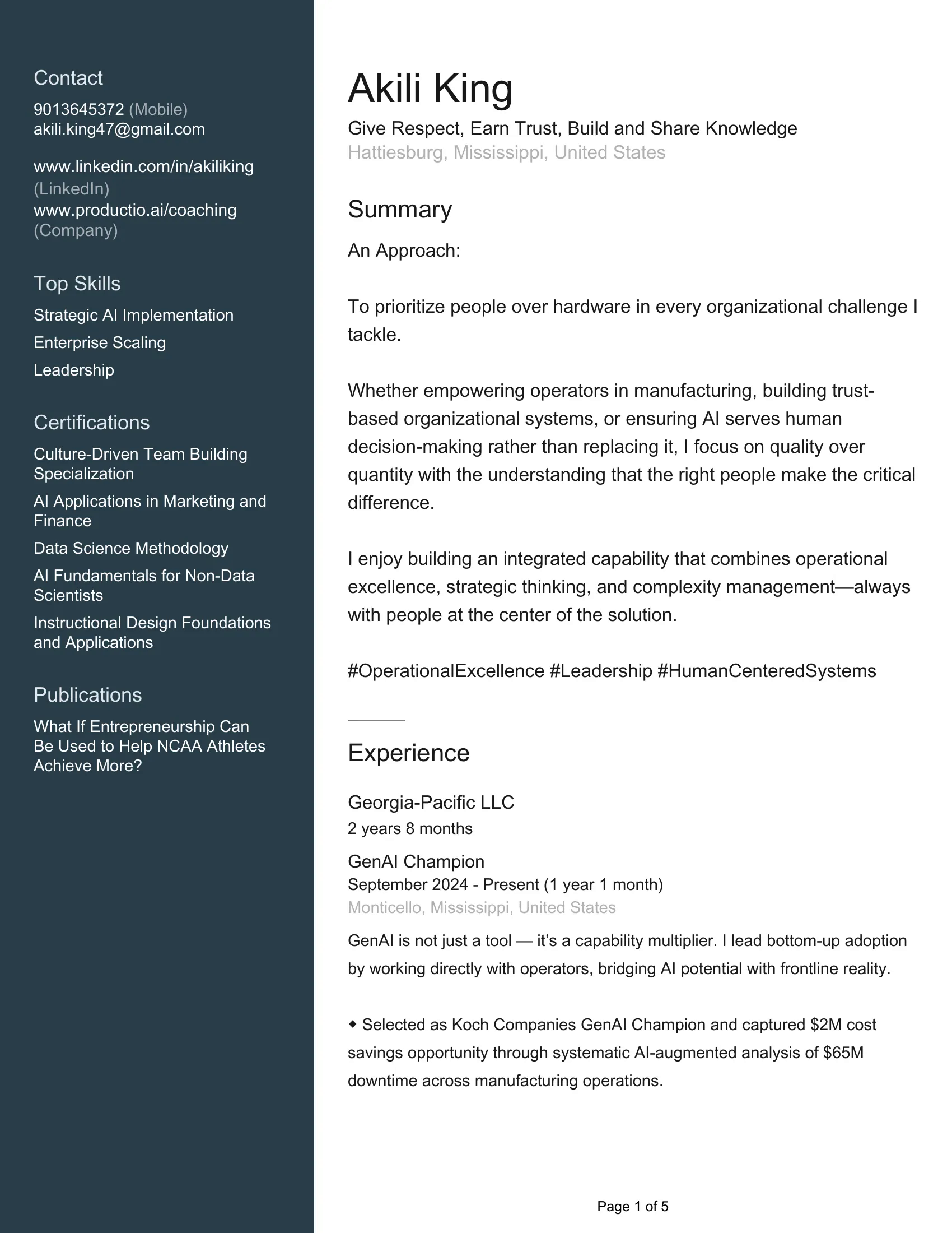 Akili King: Professional Journey