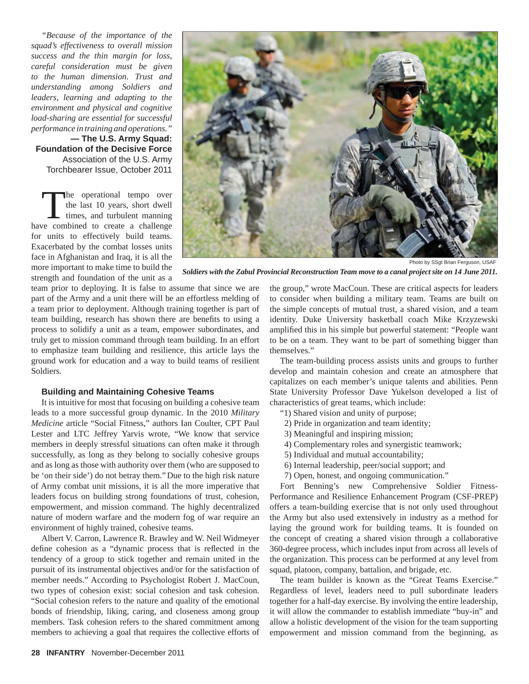 Building Cohesive Teams Through CSF-PREP